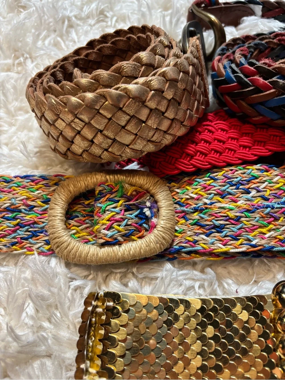 Lot of 6 Vintage Multicolor Woven Belts-1 Sequin Belt Fashion Accessory